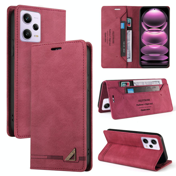 For Xiaomi Redmi Note 12 Pro India/Poco X5 Pro GQUTROBE Skin Feel Anti-theft Brush Horizontal Flip Leather Case with Holder(Wine Red)