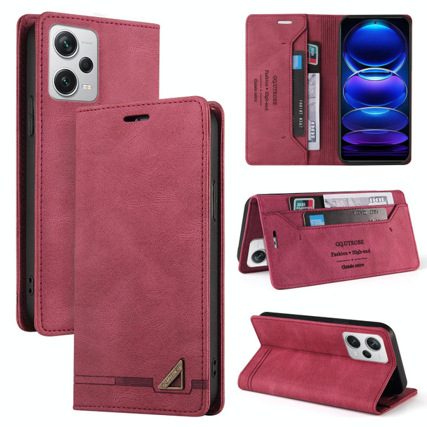 For Xiaomi Redmi Note 12 Pro+ India GQUTROBE Skin Feel Anti-theft Brush Horizontal Flip Leather Case with Holder(Wine Red)