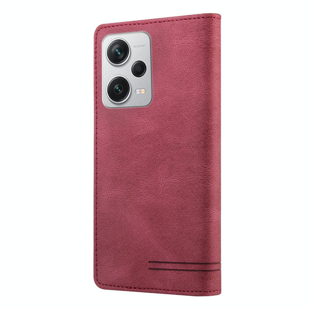 For Xiaomi Redmi Note 12 Pro+ India GQUTROBE Skin Feel Anti-theft Brush Horizontal Flip Leather Case with Holder(Wine Red)