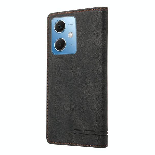 For Xiaomi Redmi Note 12 India/Poco X5 GQUTROBE Skin Feel Anti-theft Brush Horizontal Flip Leather Case with Holder(Black)