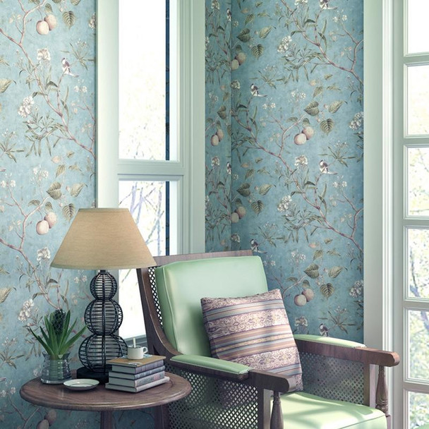 0.53x5m 3D StereoRetro Self-Adhesive Non-Woven Wallpaper Pastoral Flower Bedroom Living Room TV Background Wall Sticker(1218 Light Cyan)