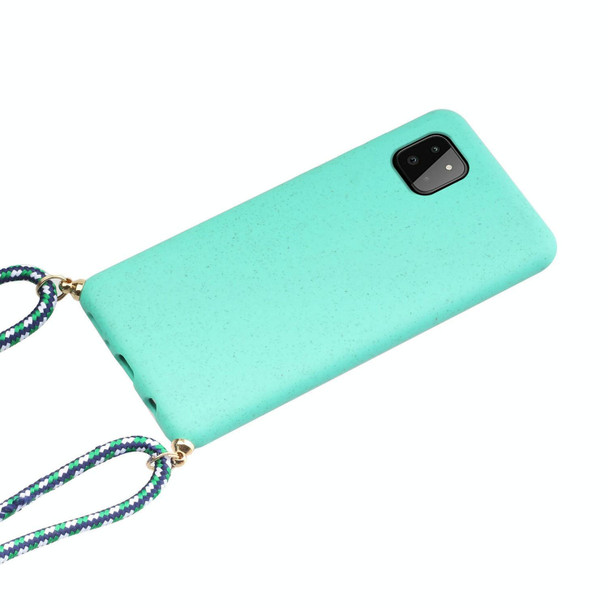 For Samsung Galaxy A22 5G Wheat Straw Material + TPU Phone Case with Lanyard(Green)