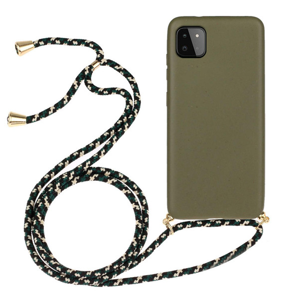 For Samsung Galaxy A22 5G Wheat Straw Material + TPU Phone Case with Lanyard(Army Green)