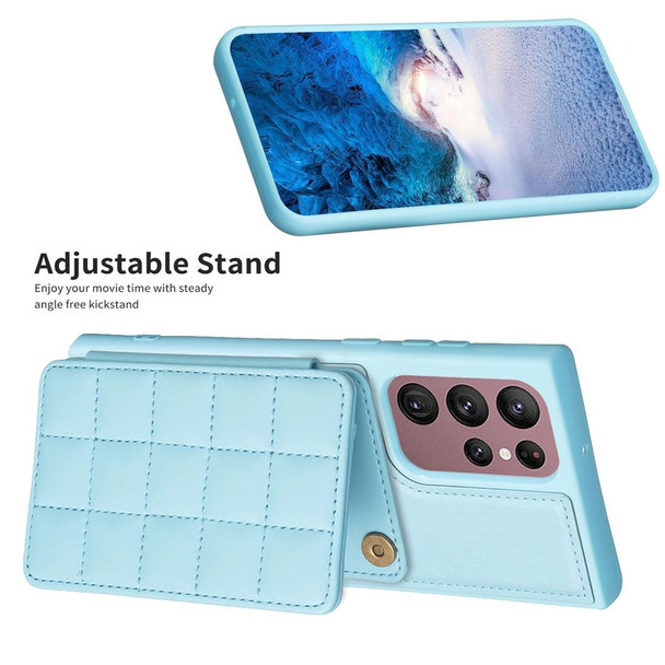 For Samsung Galaxy S22 Ultra 5G Grid Card Slot Holder Phone Case(Blue)