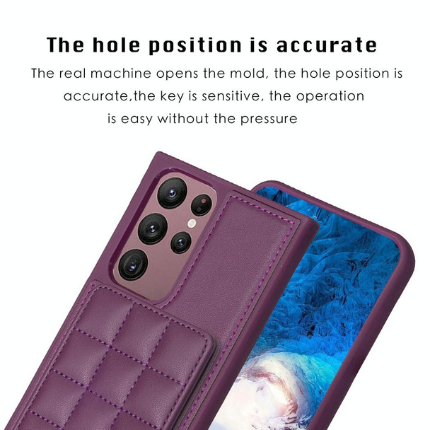 For Samsung Galaxy S22 Ultra 5G Grid Card Slot Holder Phone Case(Dark Purple)