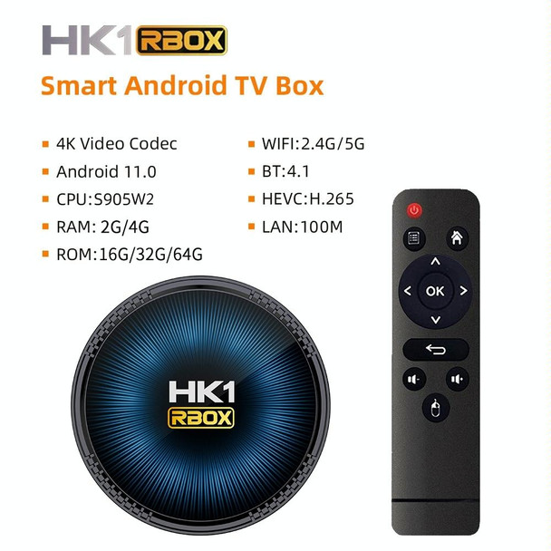 HK1RBOX-W2 Android 11.0 Amlogic S905W2 Quad Core Smart TV Box, Memory:2GB+16GB(US Plug)