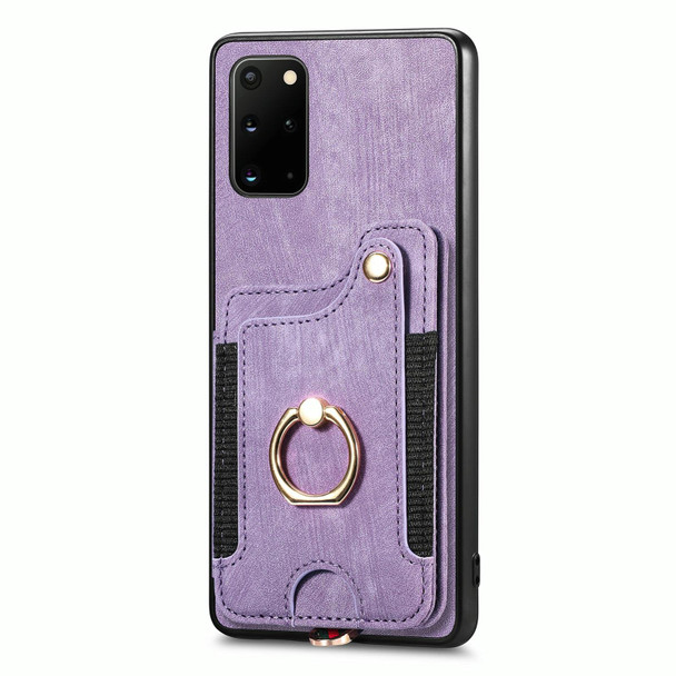 For Samsung Galaxy S20 Ultra Retro Skin-feel Ring Multi-card Wallet Phone Case(Purple)