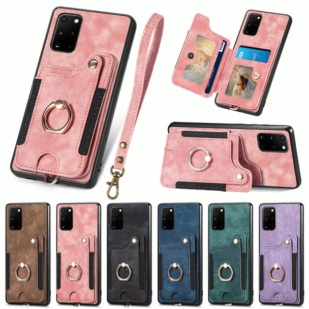 For Samsung Galaxy S20 Ultra Retro Skin-feel Ring Multi-card Wallet Phone Case(Purple)