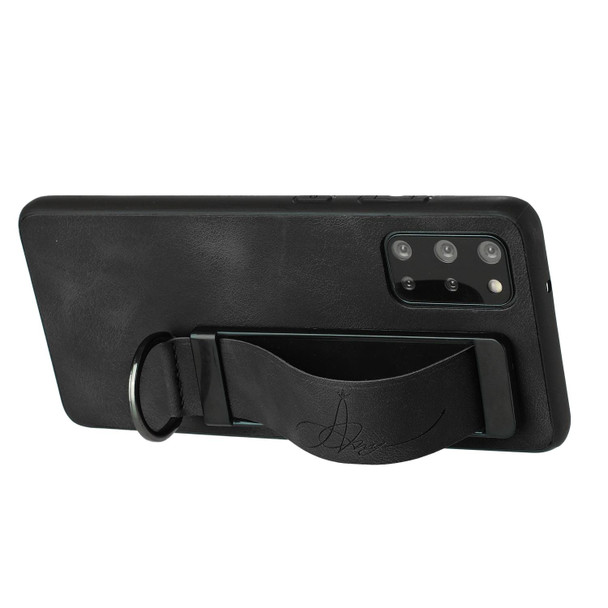 For Samsung Galaxy S20+ Wristband Holder Leatherette Back Phone Case(Black)