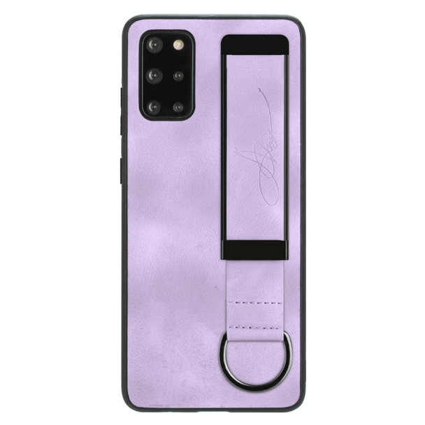 For Samsung Galaxy S20 Wristband Holder Leatherette Back Phone Case(Purple)