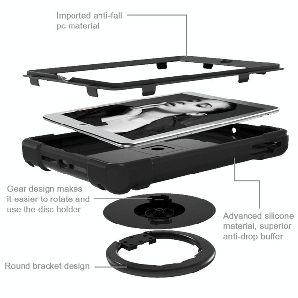 For iPad Air/Air2/Pro9.7 EVA + PC Flat Protective Shell with 360  Rotating Bracket(Black+Black)