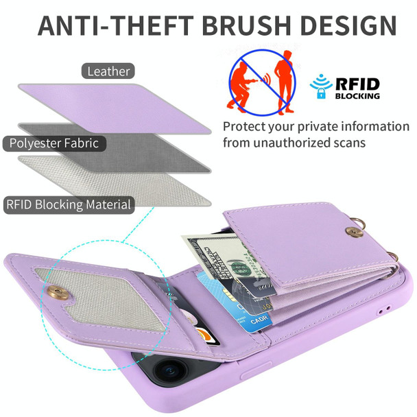 For iPhone 14 Crossbody Lanyard Zipper Wallet Leatherette Phone Case(Purple)