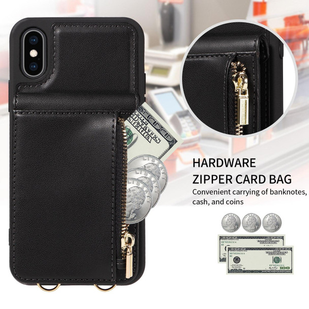 For iPhone XS Max Crossbody Lanyard Zipper Wallet Leatherette Phone Case(Black)