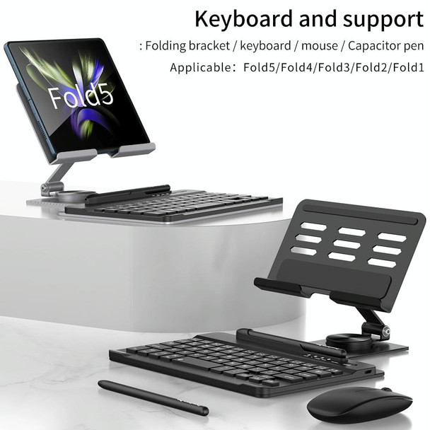 For Samsung Galaxy Z Fold5 GKK Folding Bluetooth Keyboard Holder with Pen + Holder + Keyboard + Mouse(Silver)