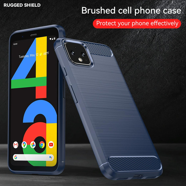 For Google Pixel 4 Brushed Texture Carbon Fiber TPU Case(Navy Blue)