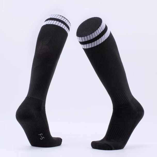 Children Football Socks Boys Soccer Sock Kid Above Knee Plain Socks Long Soccer Stockings Men Over Knee High Sock, Size:Adult Size(White with Black)