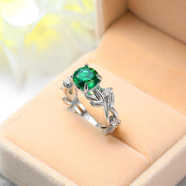 Crystal Vine Leaf Design Engagement Ring Fashion For Women Jewelry, Ring Size:9(Green)