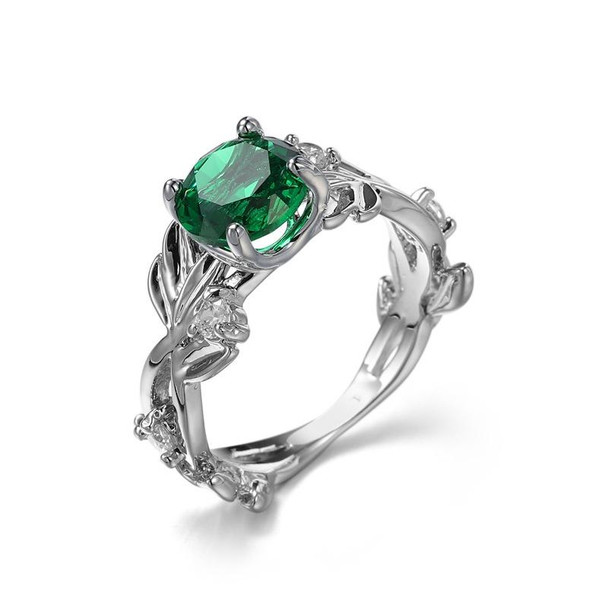 Crystal Vine Leaf Design Engagement Ring Fashion For Women Jewelry, Ring Size:9(Green)