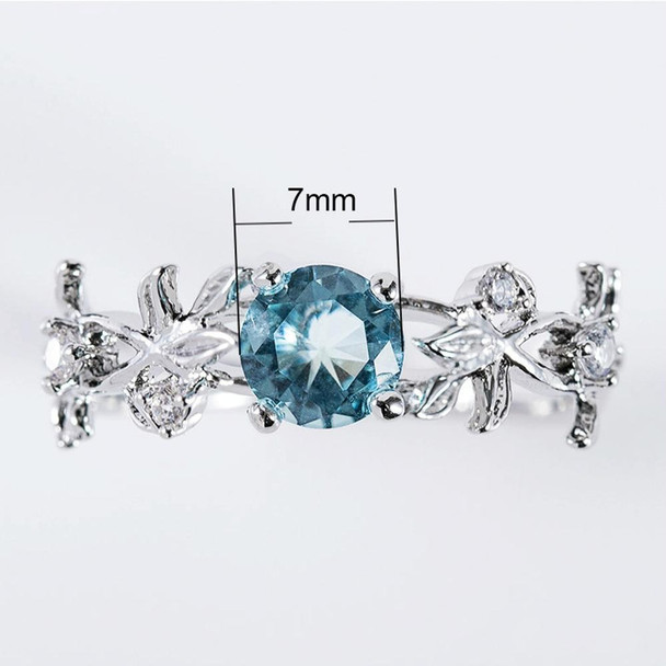 Crystal Vine Leaf Design Engagement Ring Fashion For Women Jewelry, Ring Size:8(Blue)