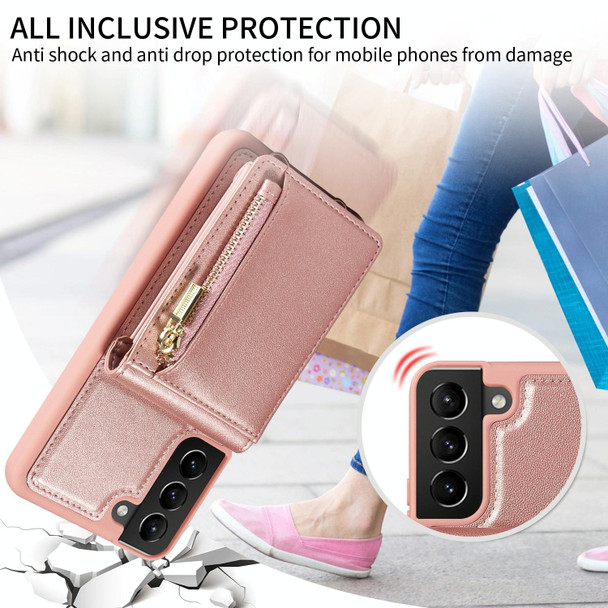 For Samsung Galaxy S21+ 5G Crossbody Lanyard Zipper Wallet Leatherette Phone Case(Rose Gold)