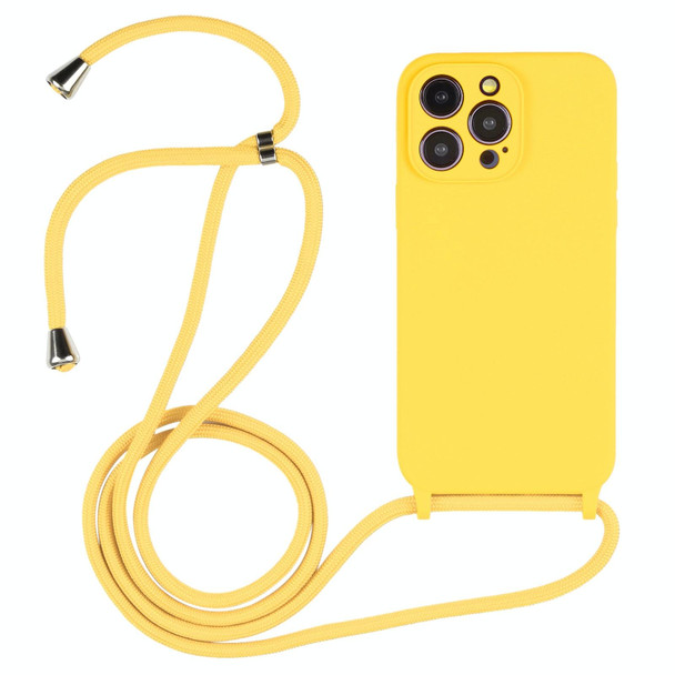 For iPhone 15 Pro Max Crossbody Lanyard Liquid Silicone Case(Yellow)