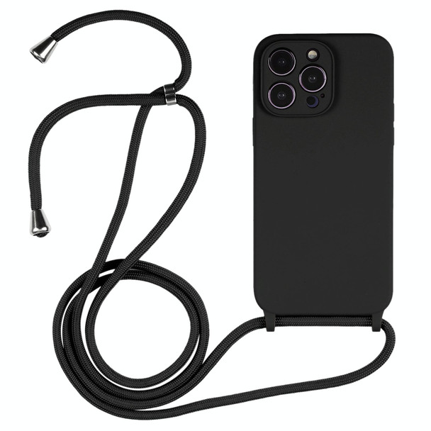 For iPhone 15 Pro Max Crossbody Lanyard Liquid Silicone Case(Black)