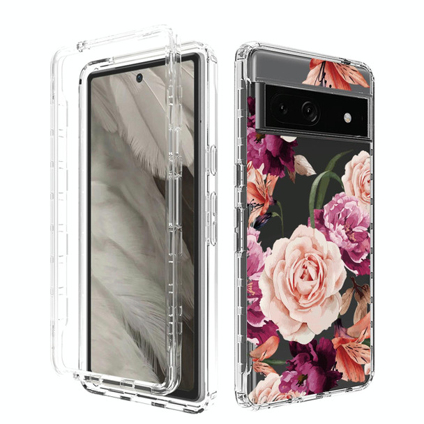 For Google Pixel 7a Transparent Painted Phone Case(Purple Floral)