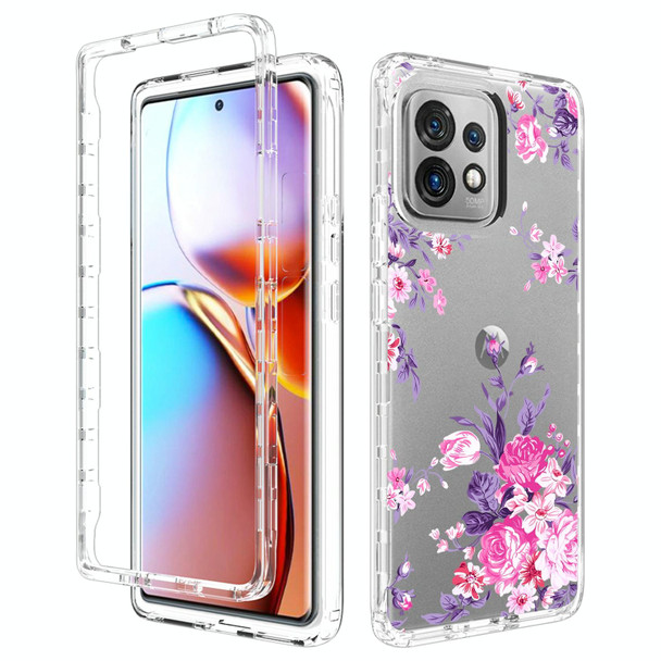 For Motorola Edge+ 2023 Transparent Painted Phone Case(Pink Flower)