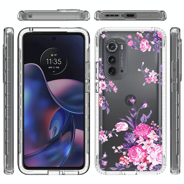 For Motorola Edge 2022 Transparent Painted Phone Case(Pink Flower)