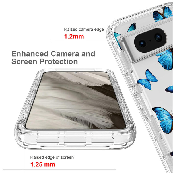 For Google Pixel 8 Transparent Painted Phone Case(Blue Butterflies)