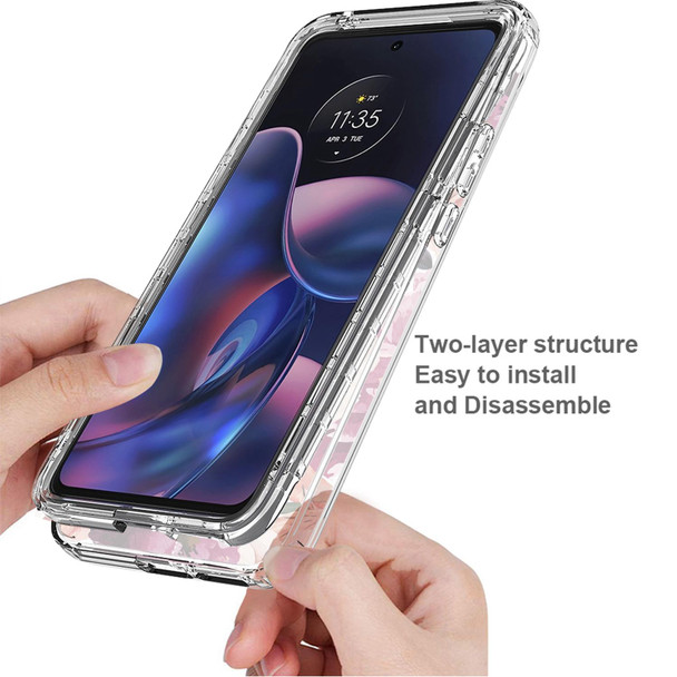For Motorola Edge 2022 Transparent Painted Phone Case(Purple Floral)