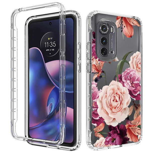 For Motorola Edge 2022 Transparent Painted Phone Case(Purple Floral)