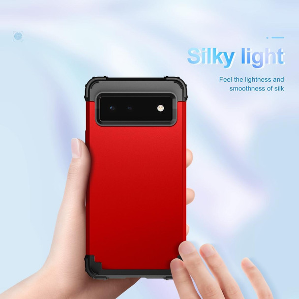 Google Pixel 6 3 in 1 Shockproof PC + Silicone Protective Phone Case(Red + Black)