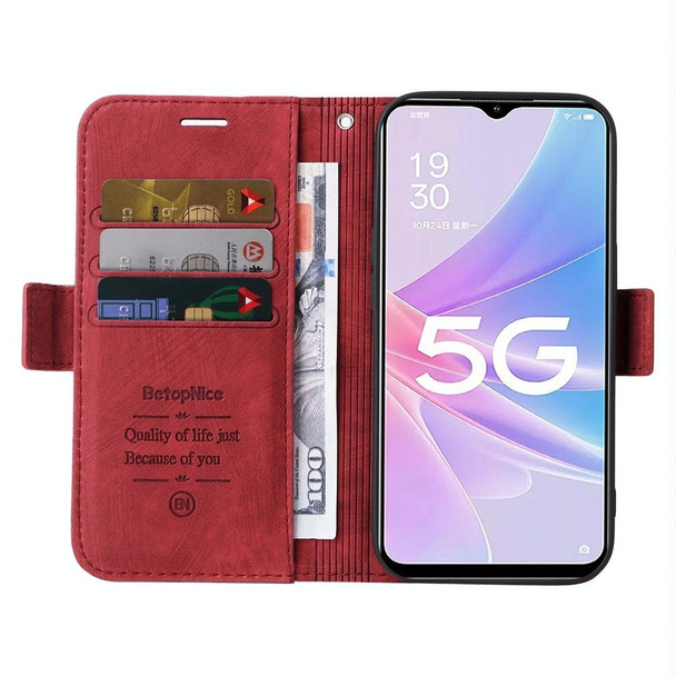 For OPPO A78 5G Global BETOPNICE Dual-side Buckle Leatherette Phone Case(Red)