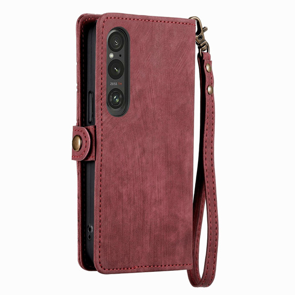 For Sony Xperia 5 III Geometric Zipper Wallet Side Buckle Leatherette Phone Case(Red)