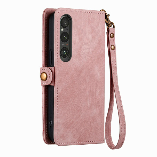 For Sony Xperia 5 III Geometric Zipper Wallet Side Buckle Leatherette Phone Case(Pink)