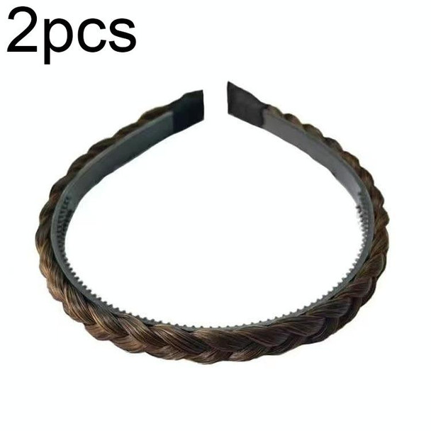 2pcs Wide-brimmed Twisted Braid Hoops Wig Non-slip Hair Accessories, Color: 1.5cm-Light Brown