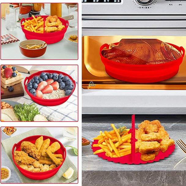 Round 2 Layer Air Fryer Silicone Basket Reusable Foldabl Air Fryer Mold Liner Tray(Red)