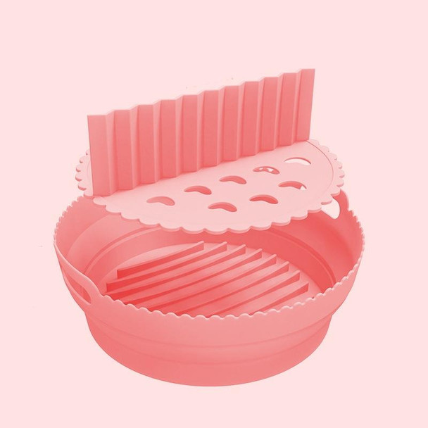 Round 2 Layer Air Fryer Silicone Basket Reusable Foldabl Air Fryer Mold Liner Tray(Pink)