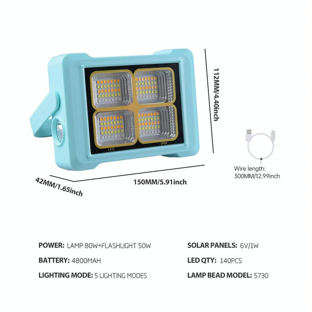 Solar Flood Light Portable Flashlight Emergency Work Light(Blue)