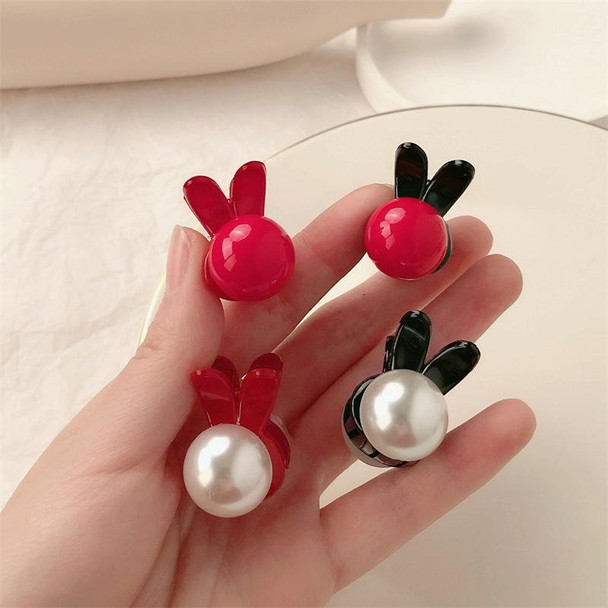 2pcs Mini Pearl Hair Clip Side Princess Hair Clip Cute Rabbit Ears Small Grip(Red White)