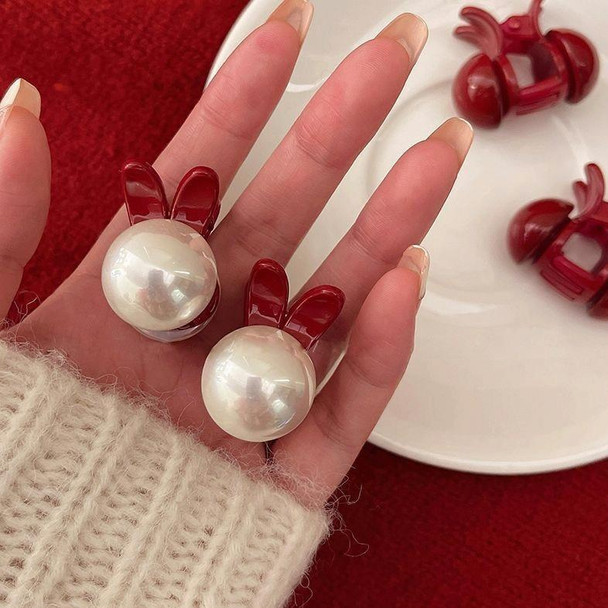 2pcs Mini Pearl Hair Clip Side Princess Hair Clip Cute Rabbit Ears Small Grip(Red White)