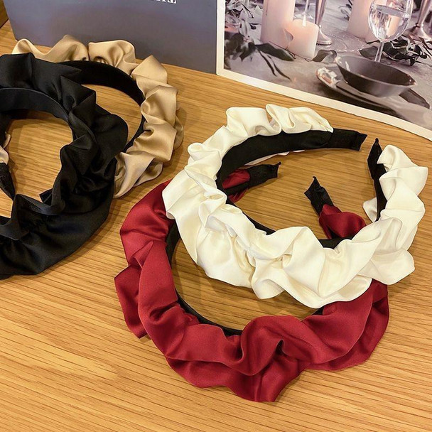 2pcs Elegant Wide-brimmed Pleated Hoops Satin Fabric Versatile Headband(Coffee)