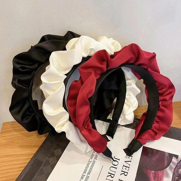 2pcs Elegant Wide-brimmed Pleated Hoops Satin Fabric Versatile Headband(Black)