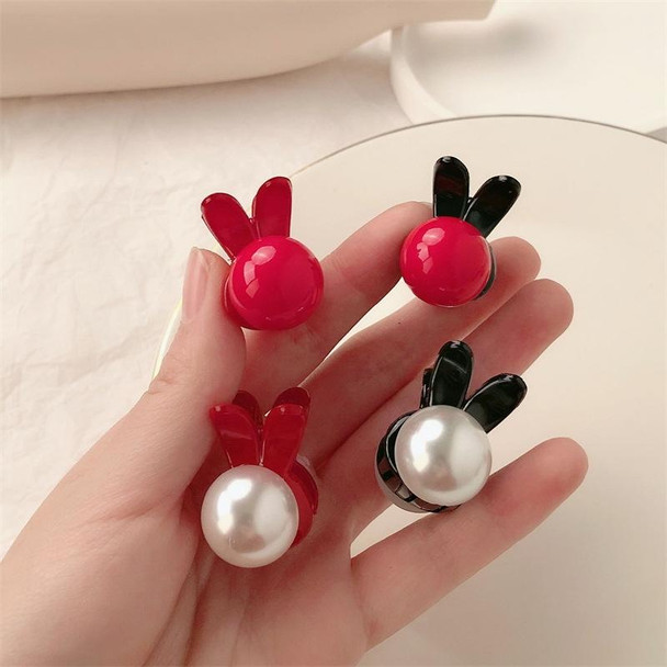 2pcs Mini Pearl Hair Clip Side Princess Hair Clip Cute Rabbit Ears Small Grip(Black White)