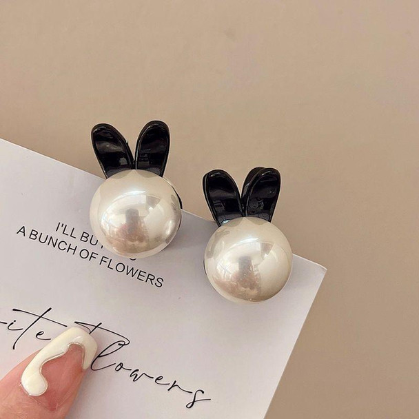 2pcs Mini Pearl Hair Clip Side Princess Hair Clip Cute Rabbit Ears Small Grip(Black White)