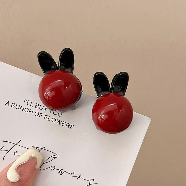 2pcs Mini Pearl Hair Clip Side Princess Hair Clip Cute Rabbit Ears Small Grip(Black Red)