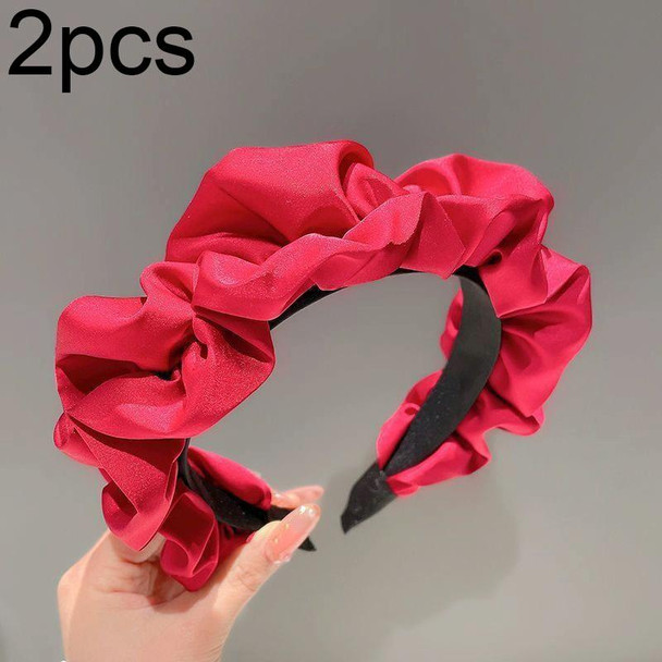 2pcs Elegant Wide-brimmed Pleated Hoops Satin Fabric Versatile Headband(Red)