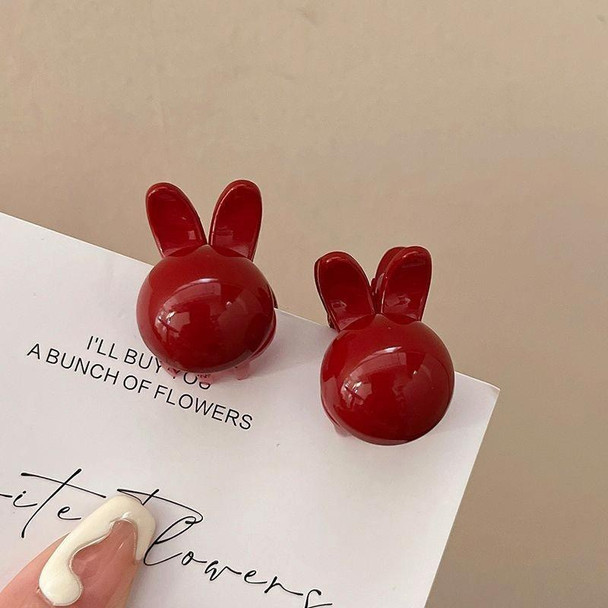 2pcs Mini Pearl Hair Clip Side Princess Hair Clip Cute Rabbit Ears Small Grip(Red Red)