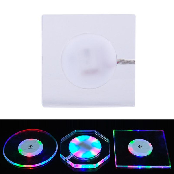 100x10mm Square USB Charging LED Light Up Acrylic Coaster Transparent Crystal Base(Colorful Light)